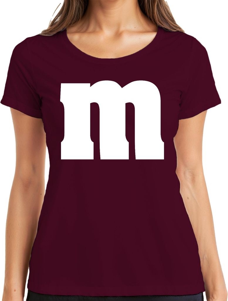 Monogramm m weißer Buchstabe Karneval Fasching fünfte Jahreszeit Damen T-Shirt, Burgundy, XXL