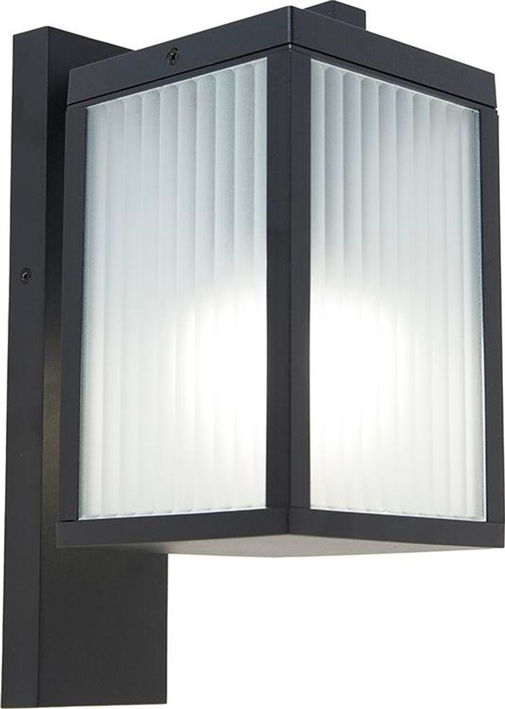 QAZQA - Modern Smarte Außen Wandleuchte schwarz mit geriffeltem Glas inkl. WiFi A60 - Charlois Dimmer I Dimmbar I Außenbeleuchtung - Aluminium Re...