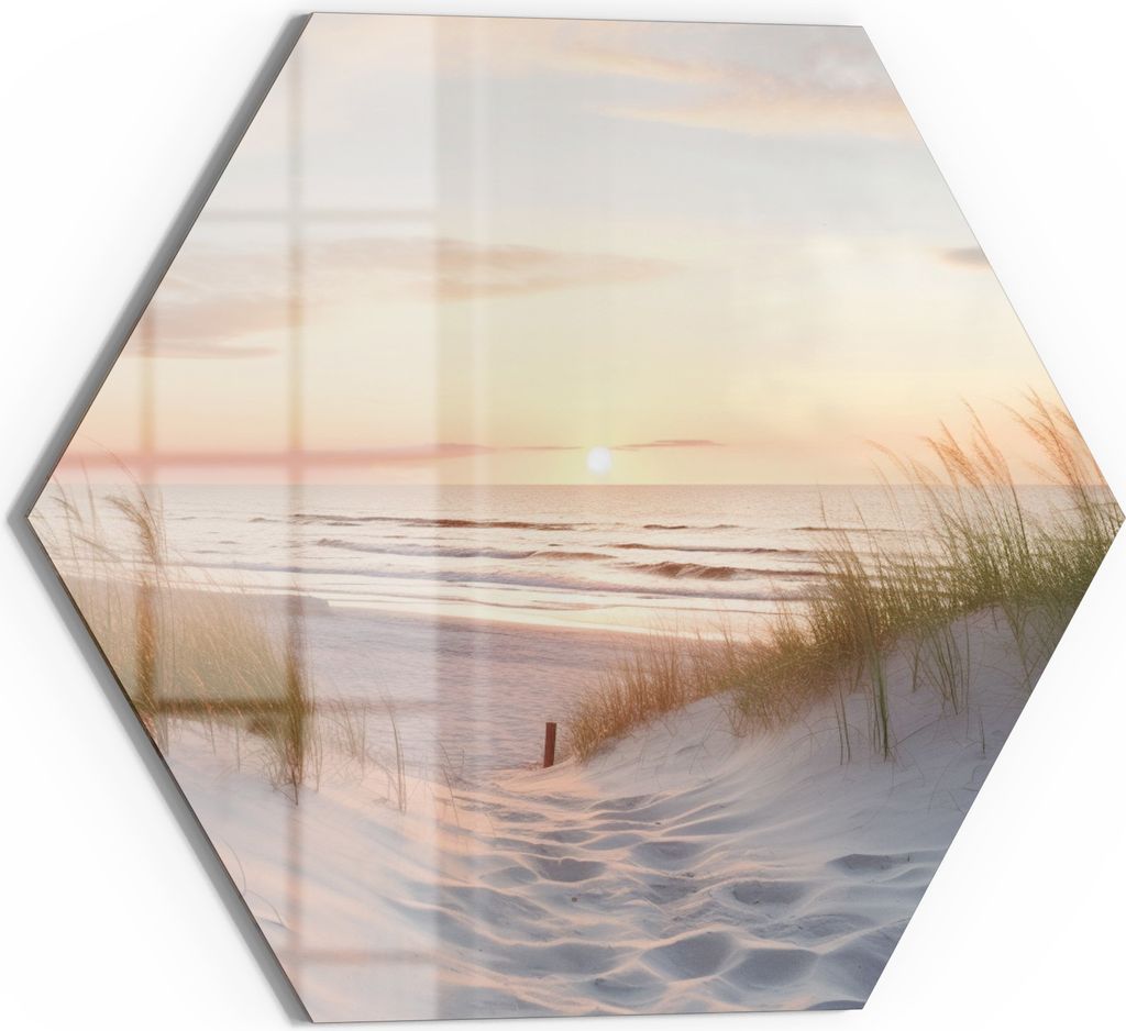 DEQORI Magnettafel Glas 40x35 cm 6-eckig 'Abendruhe am Strand' beschreibbar Whiteboard Küche