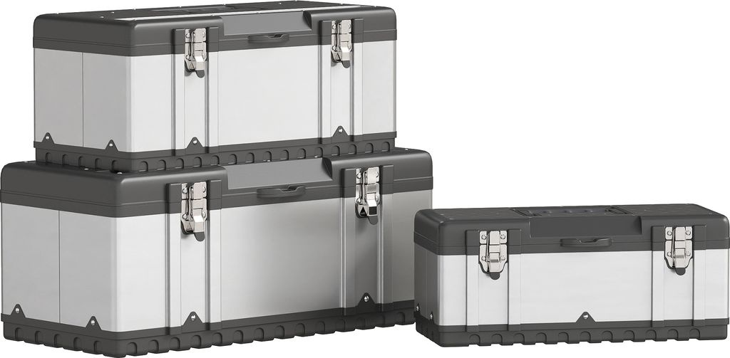 HOMCOM Werkzeugkoffer 3er Set leer Werkzeugkasten Werkzeugkiste mit abnehmbarem Tablett, Griffe, Verschlüsse, Werkzeugbox aus Edelstahl, Schwarz+S...