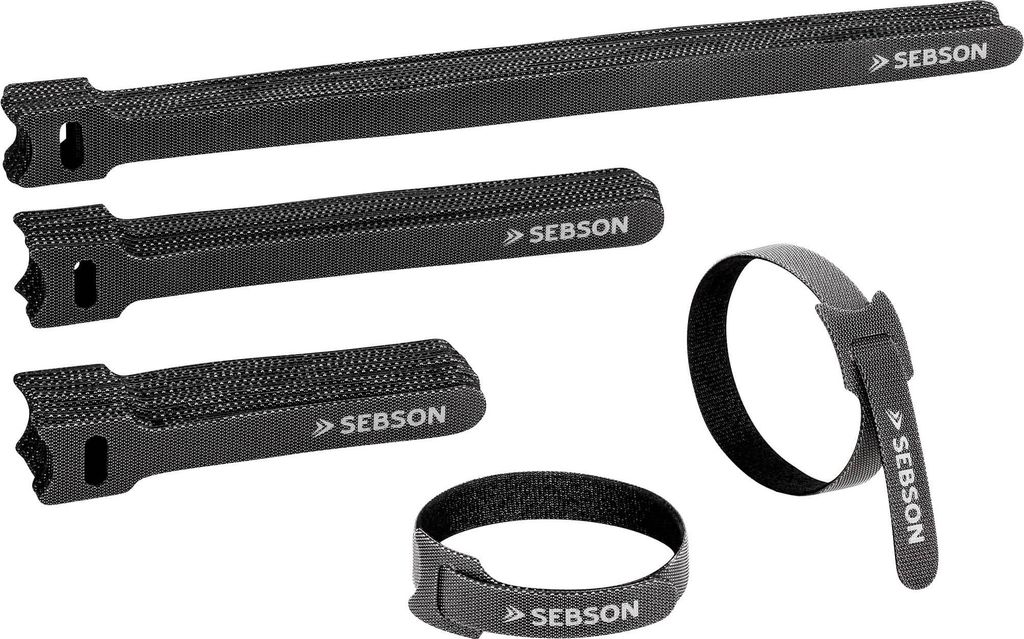 Kabelbinder 50er Set wiederverwendbar Klett lösbar schwarz 12mm breit SEBSON