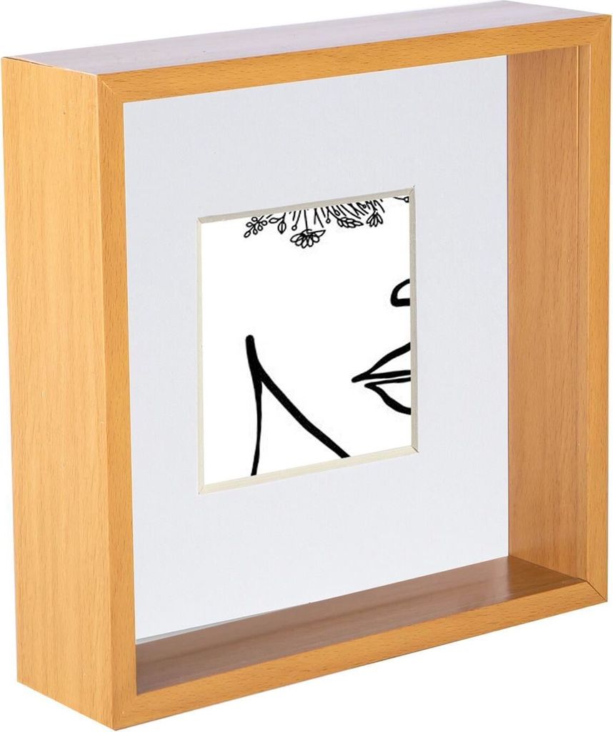 Nicola Spring 3D Deep Box Fotorahmen - Stehendes hängendes Handwerk Schattenbildanzeige - 8 x 8 "mit 4 x 4" Halterung - hellholz / weiß
