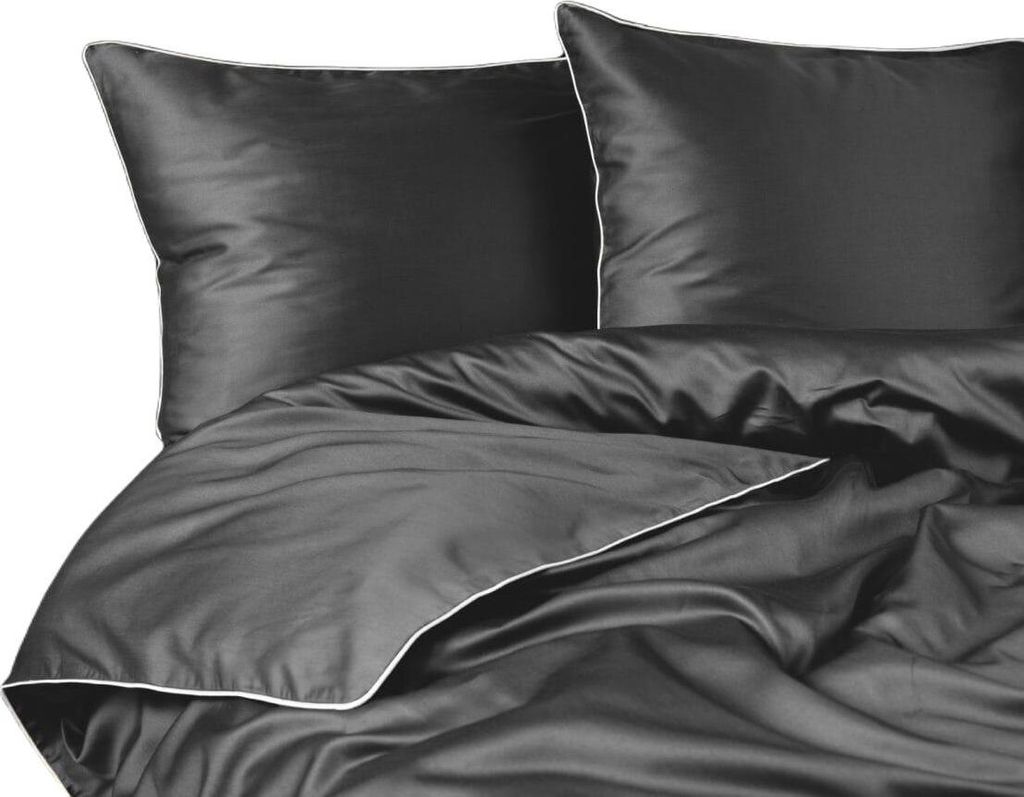 Bettwäsche-Set aus reiner Baumwolle 180x200 Grau Premium Produktbild 