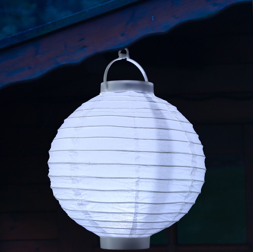 LED Lampion - kaltweiße LED - D: 30cm - Montagehaken - Batteriebetrieb - weiß