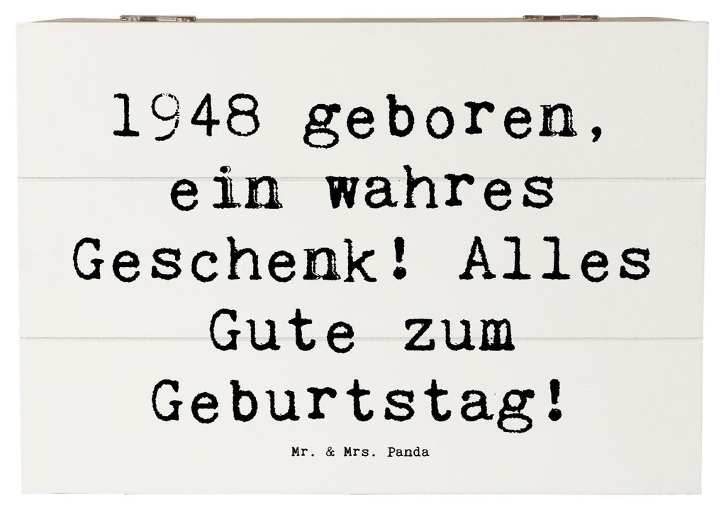 Mr. & Mrs. Panda truhe holz Spruch 1948 Geburtstag 22 x 15 cm - Weiß - Geschenk, fotobox, Glückwunsch, Alter, Kiste, mit Deckel, Holzkiste, Gesch...