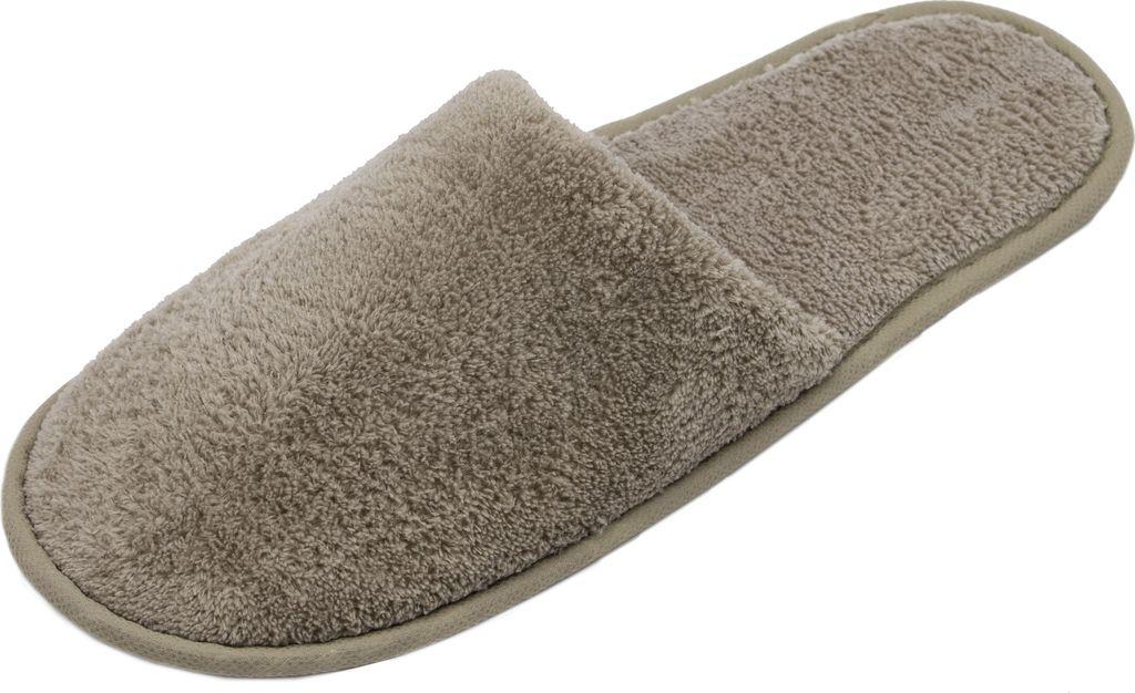 A single brown slipper is shown against a white background.