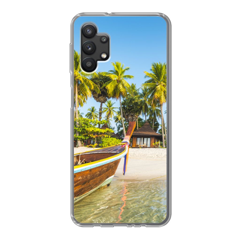 MuchoWow Handyhülle Schutzhülle Hülle für Samsung Galaxy A32 5G Strand - Kajak - Sommer Silikon Softcase Handy Hülle - Softcase