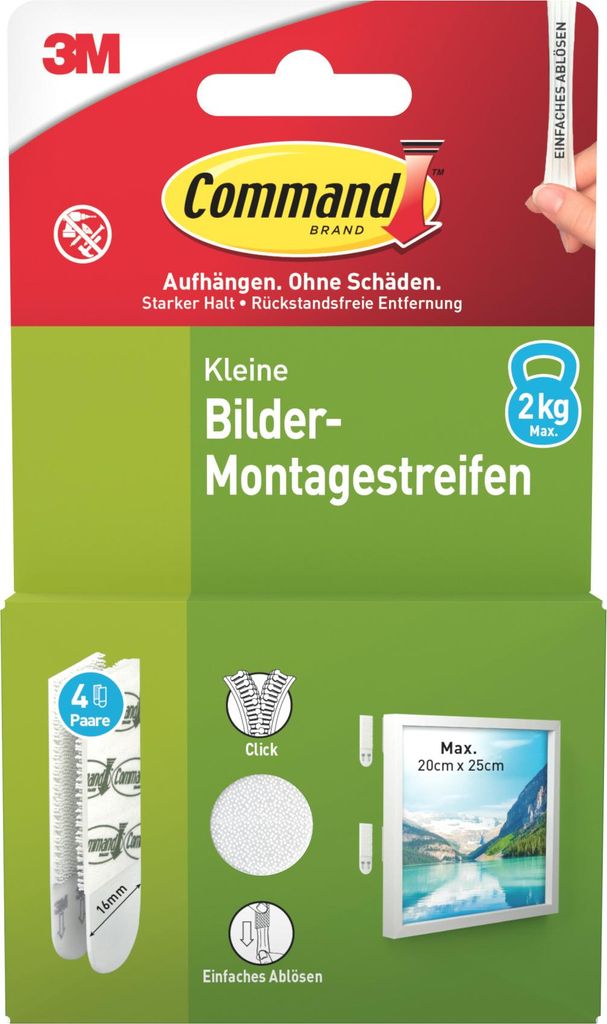 Command™ Bilder-Montage-Strips, Weiß, Klein, 4 Paare, Produktbild 
