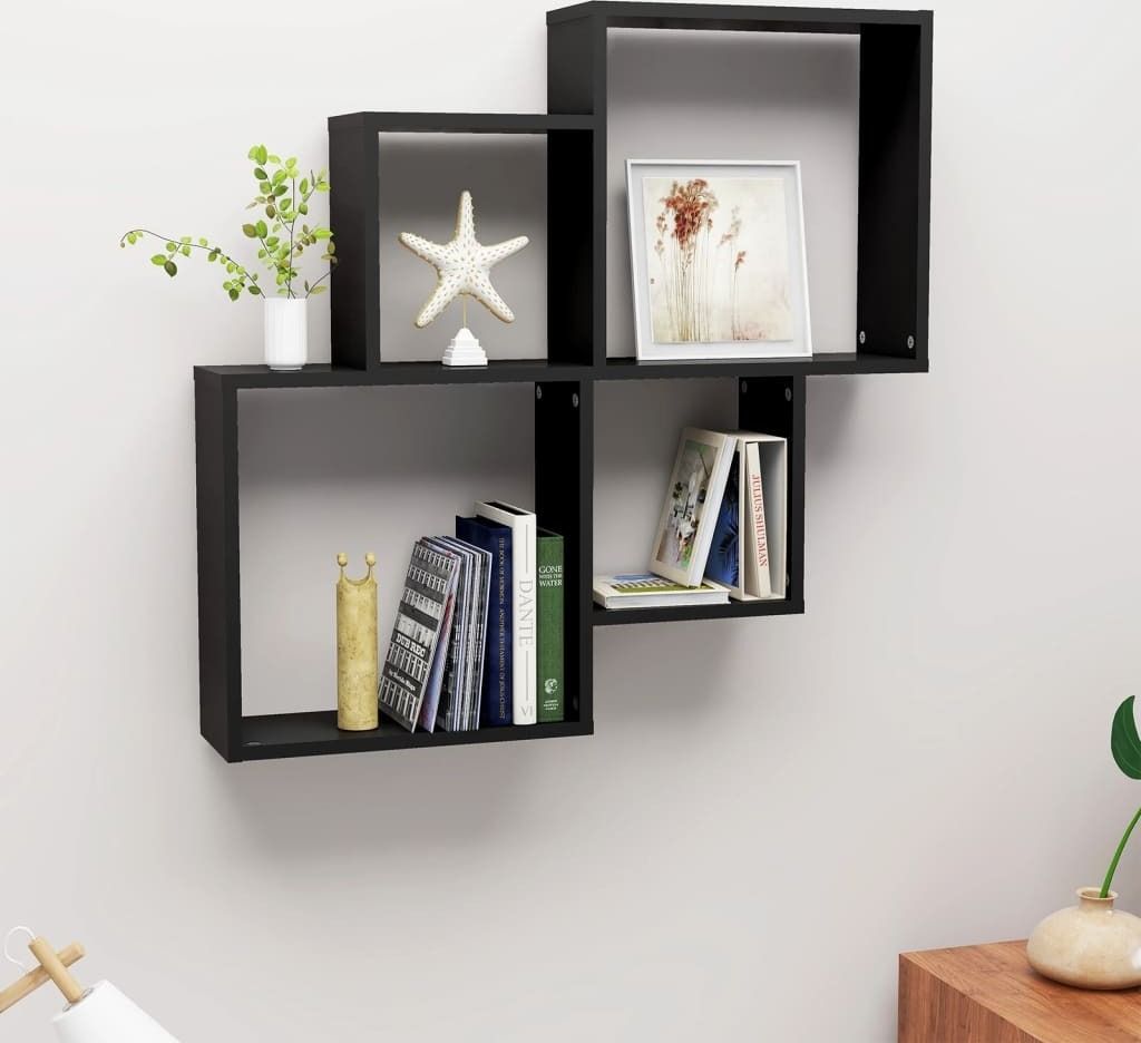 The Living Store Würfelregal Schwarz 80x15x78,5 cm Holzwerkstoff