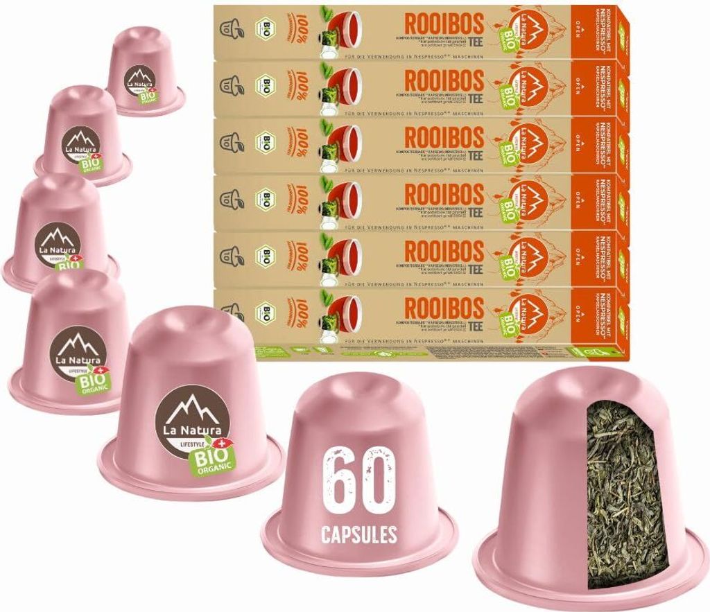 Rooibos Tee - 60 Teekapseln | La Natura Lifestyle Organic 120g| biobasiert | Nespresso *³ kompatible