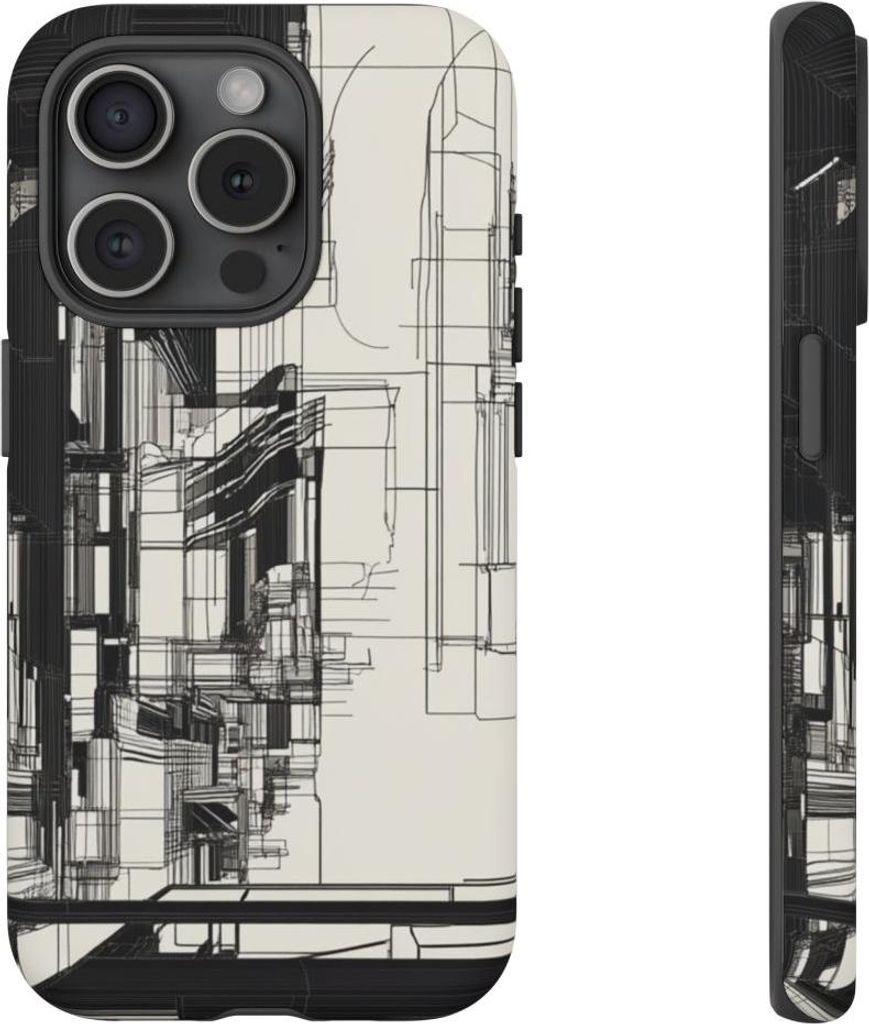 Abstraktes Urbanes Linienkunst-Design – Hülle Kompatibel mit iPhone 15 Pro