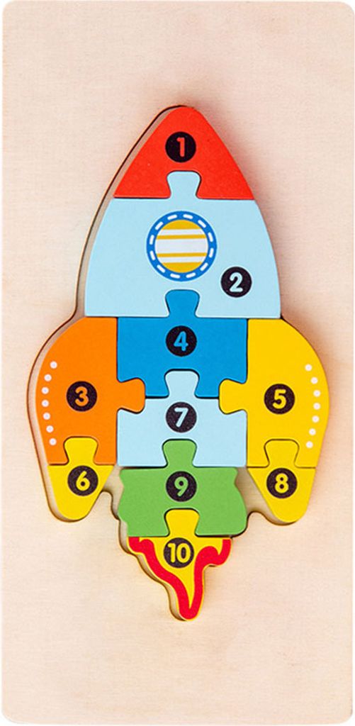 3D Verkehr Tier Dinosaurier Puzzle Blöcke mit numerischen Eingabeaufforderungen, geeignet für Kinder im Alter von 18 Monate und höher,Rakete
