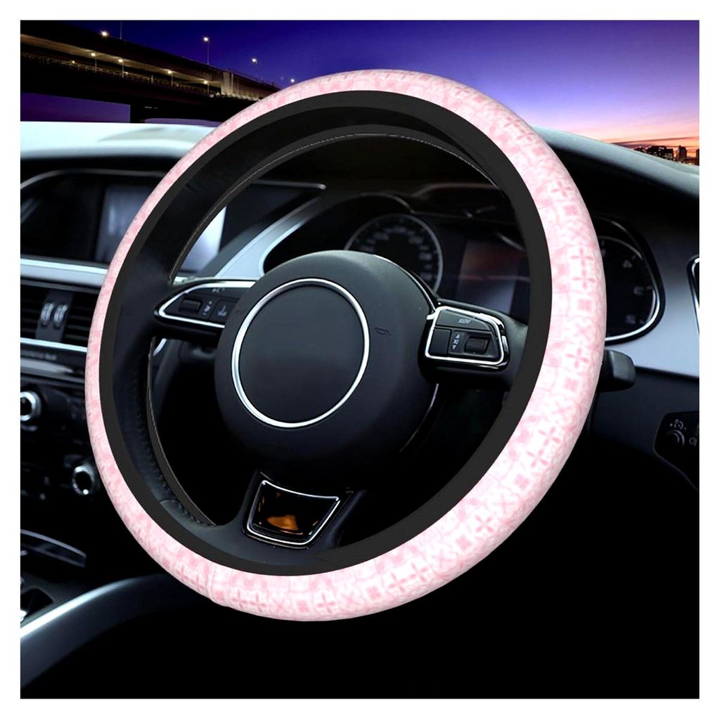 Lenkradhülle Verzierte Fliesen In Rosa Universalgröße Lenkradbezug Elastisches Lenkradabdeckung Anti-Rutsch Für Auto Zubehör Innenraum SUV 37-...
