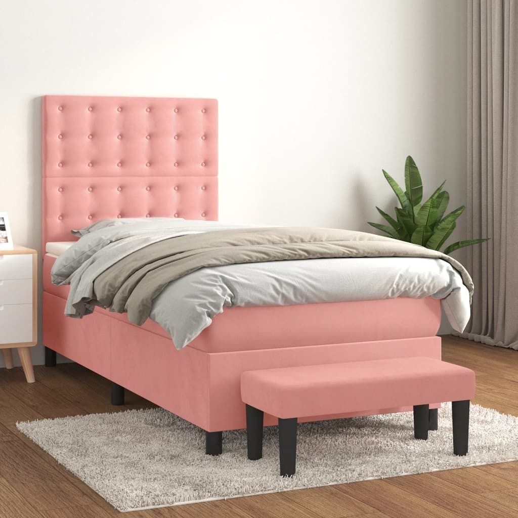 vidaXL Boxspringbett mit Matratze Rosa 80x200 cm Samt - Boxspringbett - Boxspringbetten - Bett - Schlafzimmermöbel