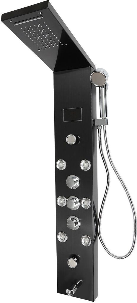 Edelstahl Duschkopf Duschpaneel Duschsäule Massage Regendusche Duscharmatur Kopf mit 8 Massagedüsen HandbrauseTemperaturanzeige Schwarz