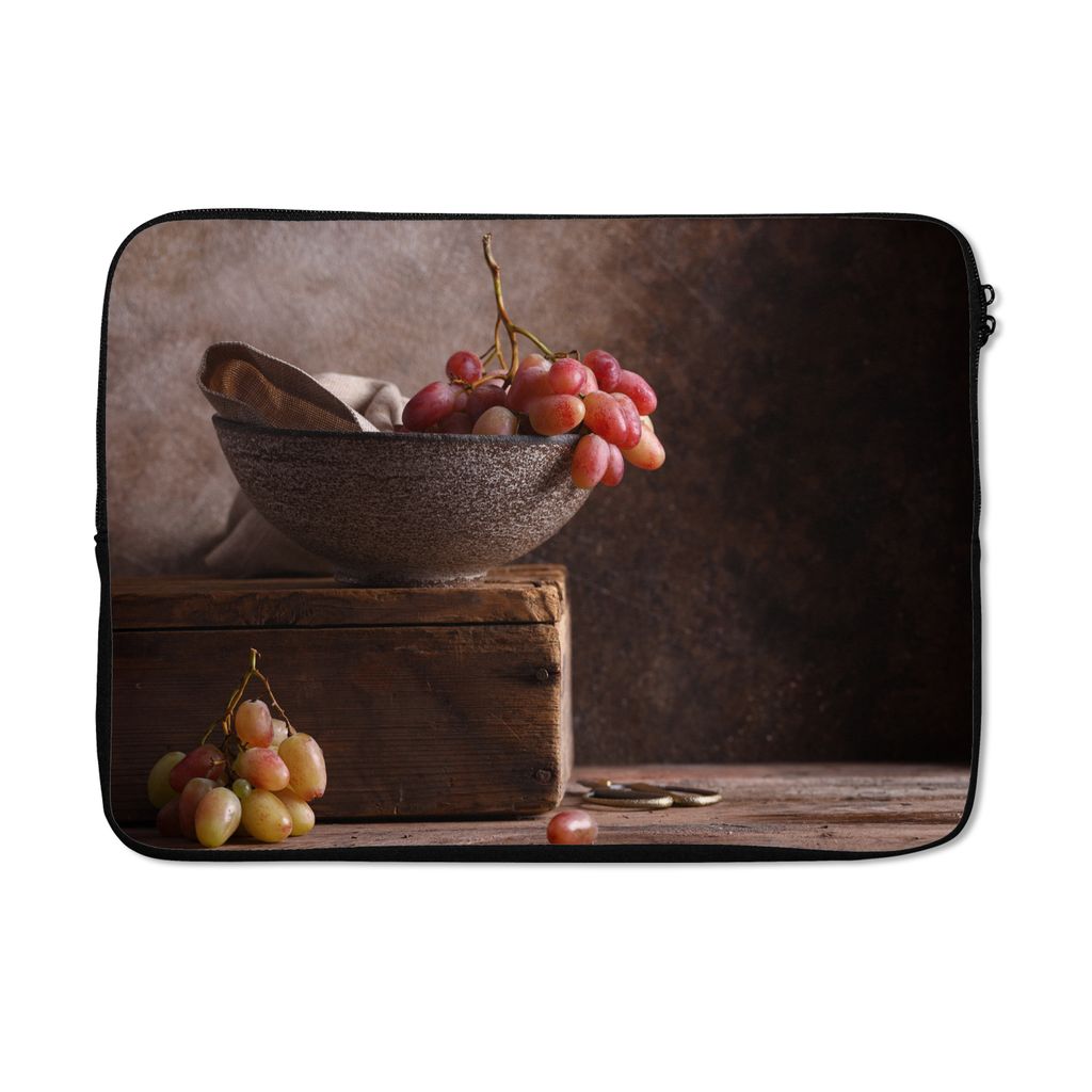 MuchoWow Laptop Hülle 14 ZollRustikal - Weintrauben - Schale - Stilleben - Obst Laptoptasche - Laptoptasche - Stoßsicher - Schutzhaube