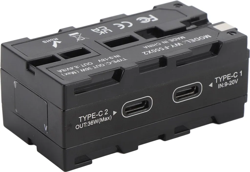 Coupleur de Batterie NP-F Double Face avec Port USB-C et Écran de Suivi