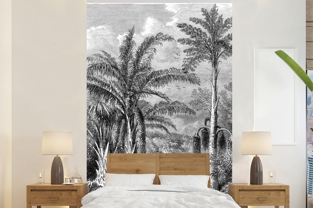 MuchoWow Fototapete für Wohnzimmer oder Schlafzimmer Wandtapete Vinyl Motivtapete Natur - Gestaltung - Bäume - 155x240 cm - Tapete