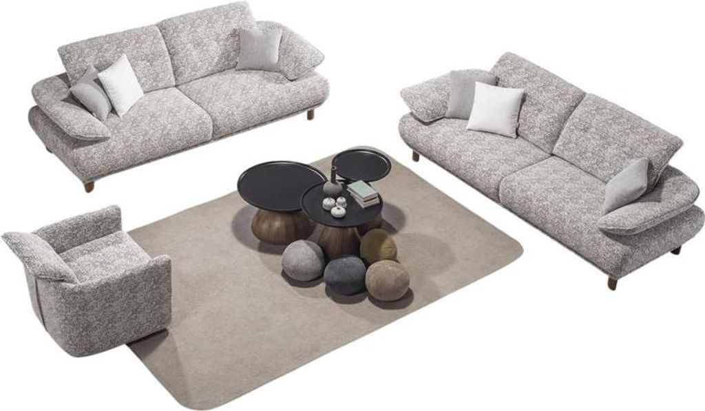 Villa Möbel Sofa Set Nizza Farbe: Grau Stellvariante:2+2+1 mit Relax-/Bettfunktion durch verstellbare Rückenlehne