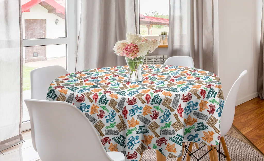 ABAKUHAUS Tovaglia Antimacchia Rotonda 150 cm - Motivo Azteco Multicolor