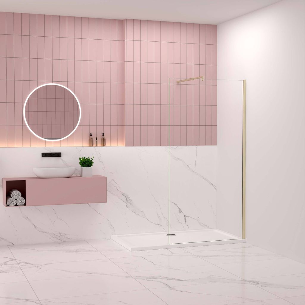 AICA Walk in Dusche 100 x 200cm Duschwand 8mm ESG NANO glas Duschabtrennung Duschtrennwand mit Gold Einstellbare stabilisator GT123