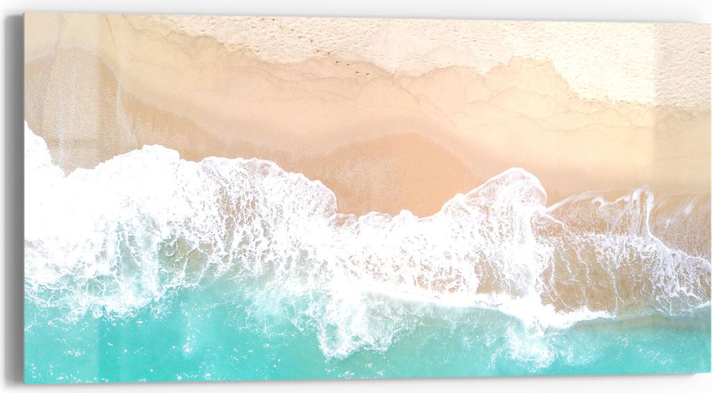DEQORI Glasbild Echtglas 60x30 cm 'Wellen brechen am Strand' Wandbild Bild modern Deko