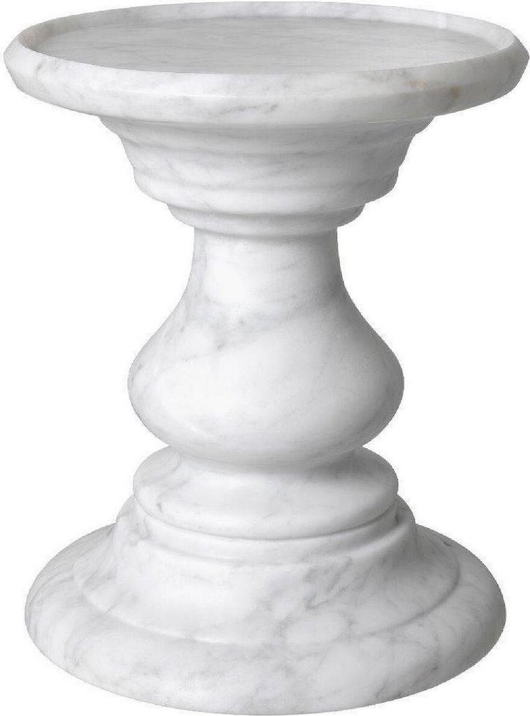 Casa Padrino Luxus Beistelltisch Weiß Ø 33 x H. 39,5 cm - Runder Beistelltisch aus hochwertigem Carrara Marmor - Luxus Marmor Möbel