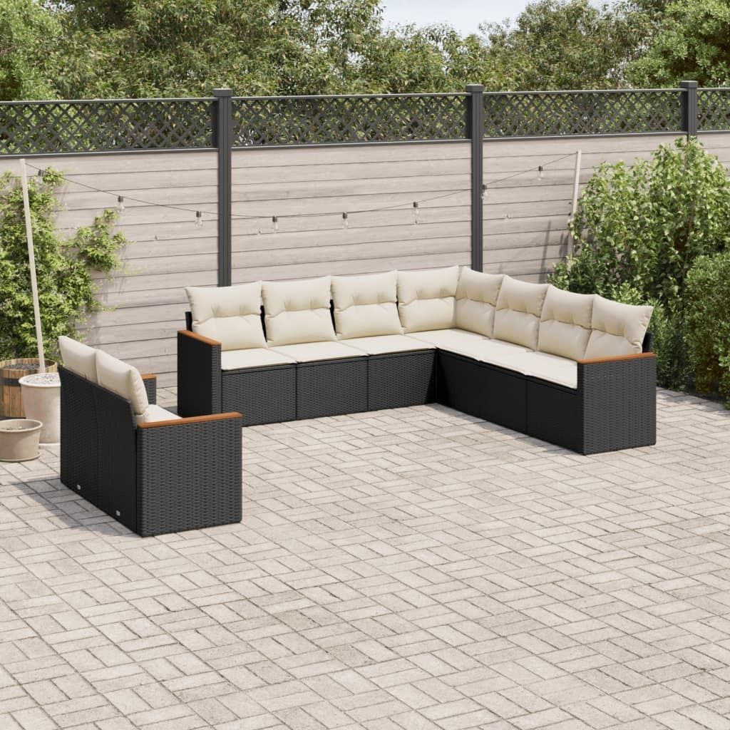 9-tlg. Garten-Sofagarnitur - mit Kissen Schwarz Poly Rattan - Gartenmöbelset 3258500