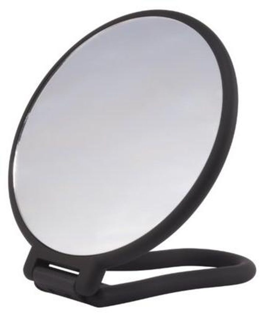 Handspiegel verstelbaar zwart rond dubbelzijdig met soft-touch finish voor make-up en kapsel