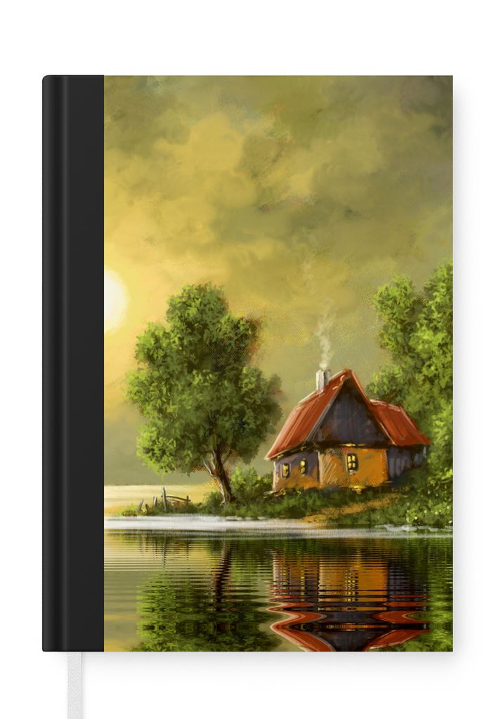 MuchoWow Notizbuch Tagebuch Haushaltsbuch Notebook A5 Gemälde - Ölfarbe - Haus - Natur - Wasser - Notizblock - Notizheft - Notebook - Schreibbl...