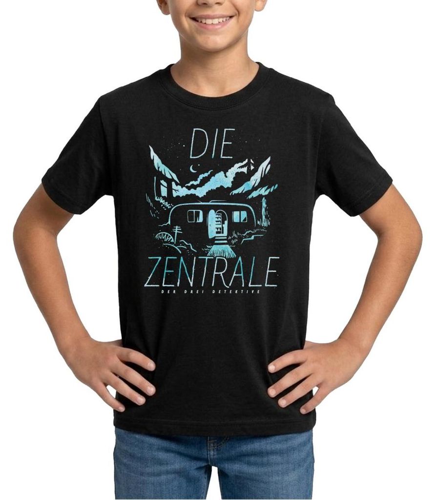 Spreadshirt Die Drei Fragezeichen Die Zentrale Wohnwagen Teenager T-Shirt, 134/146 (9-11 Jahre), Schwarz
