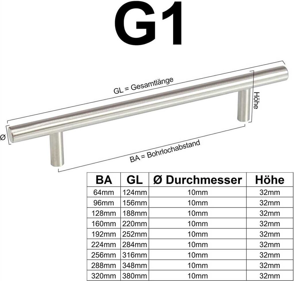 Rapid Teck® Edelstahl Möbelgriffe G1 Bohrlochabstand 192mm Produktbild 3