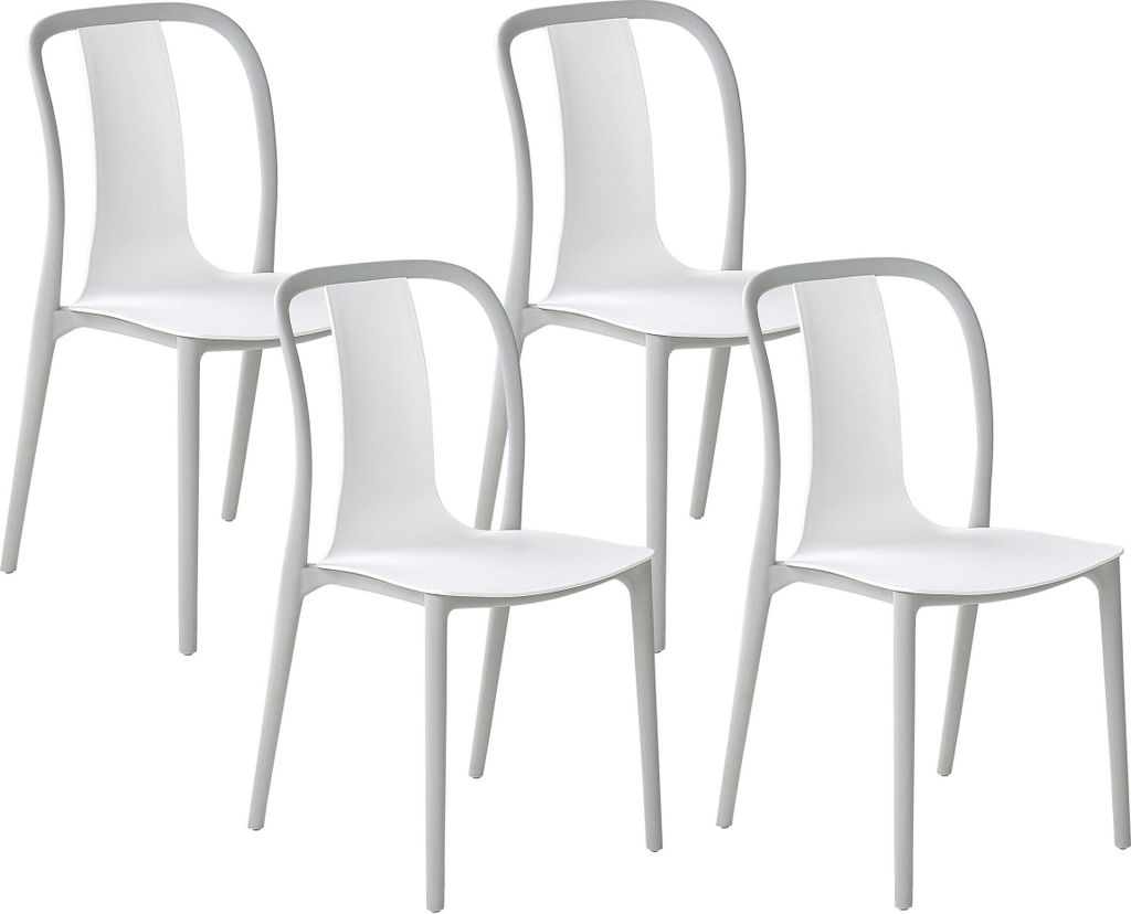 BELIANI Gartenstuhl Weiß / Grau 4er Set Kunststoff mit Rillen in Rückenlehne ohne Armlehnen Balkon Terrasse Garten Modernes Design