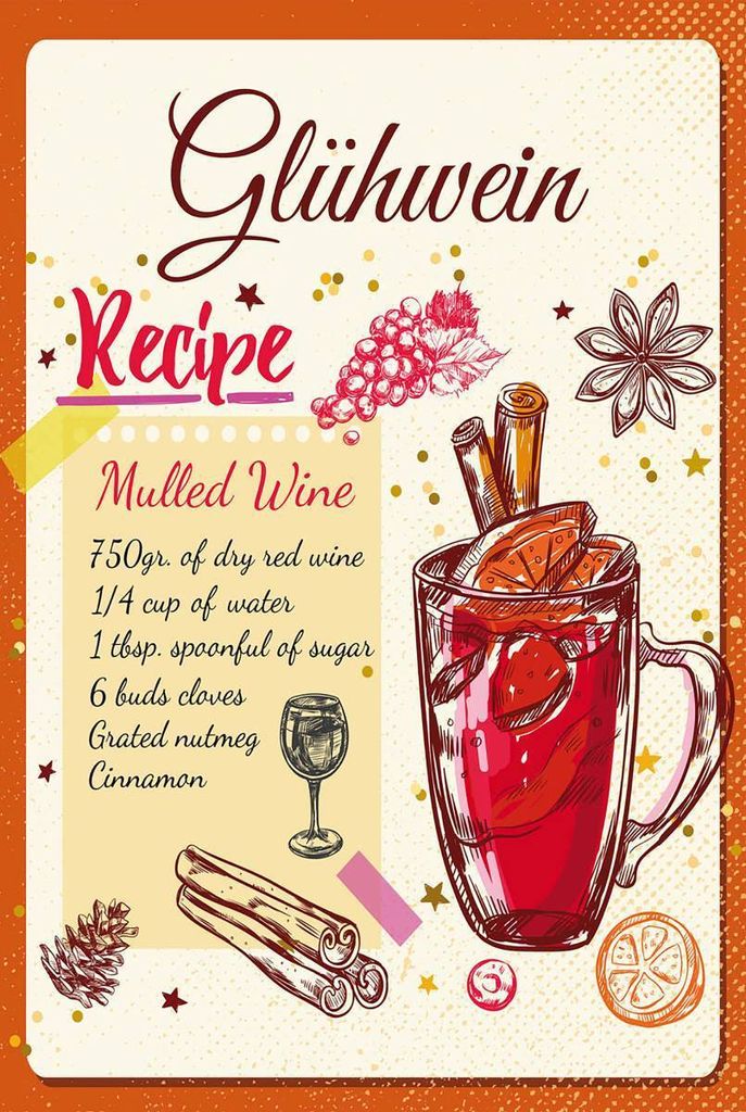 vianmo Holzschild 18x12 cm Glühwein Recipe Mulled Wine
