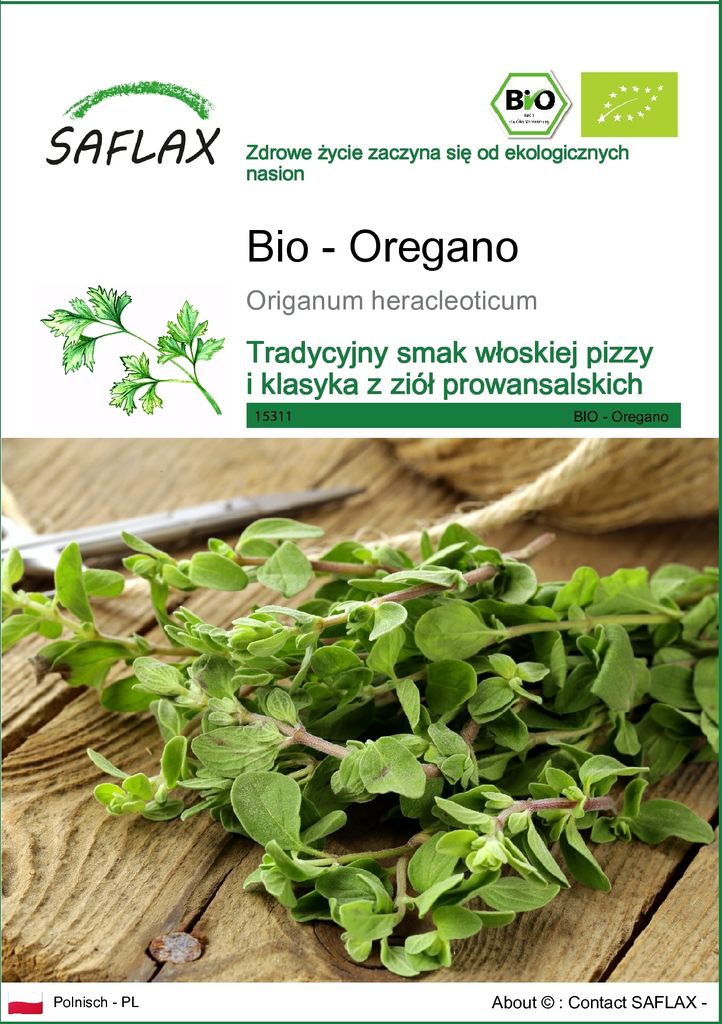 SAFLAX - Bio - Oregano - 1500 Nasiona - Origanum Zdjęcie produktu 
