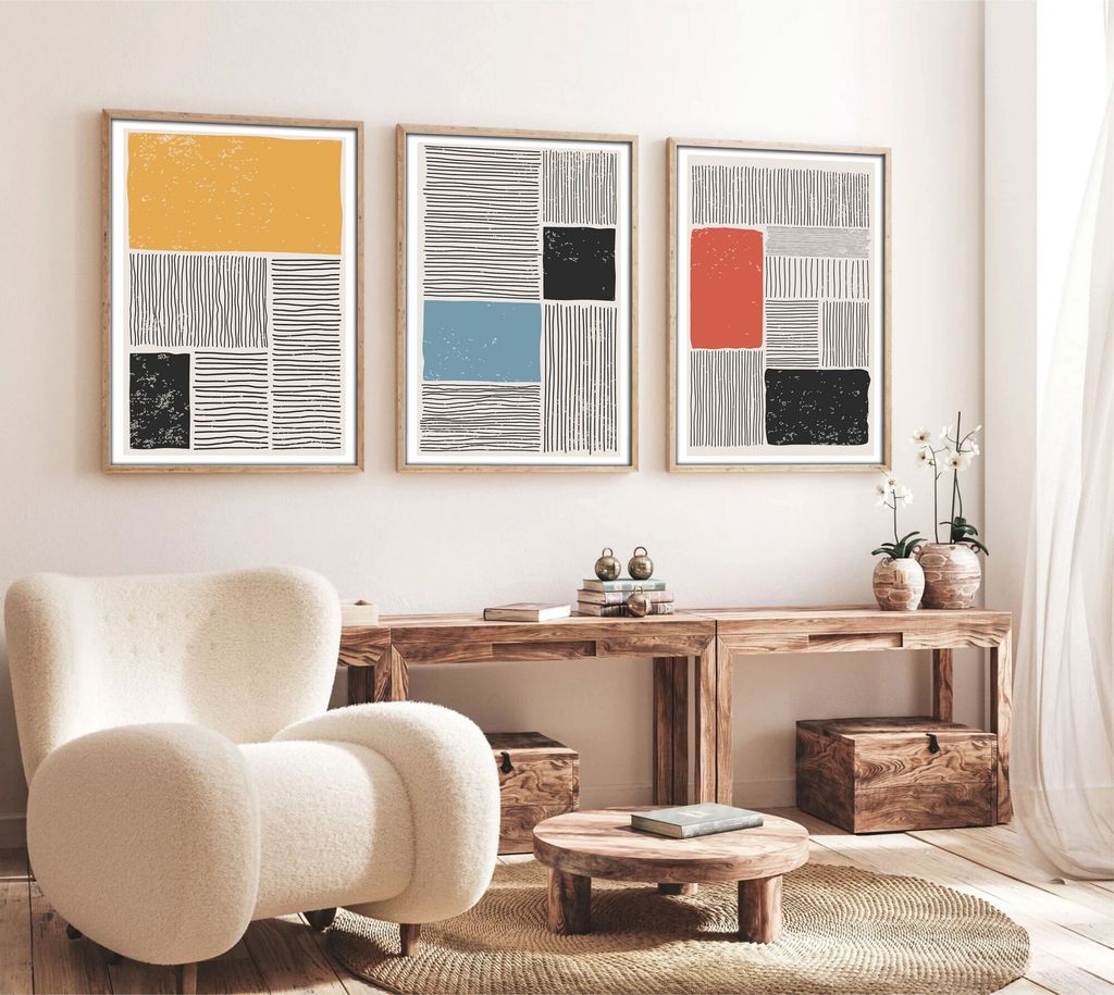 Wallity, Huhu132 - 70 x 50, Nachbildungativ gerahmtes MDF-Gemälde (3 Stück), 100 % MDF, Mehrfarbig, 50 x 70 cm
