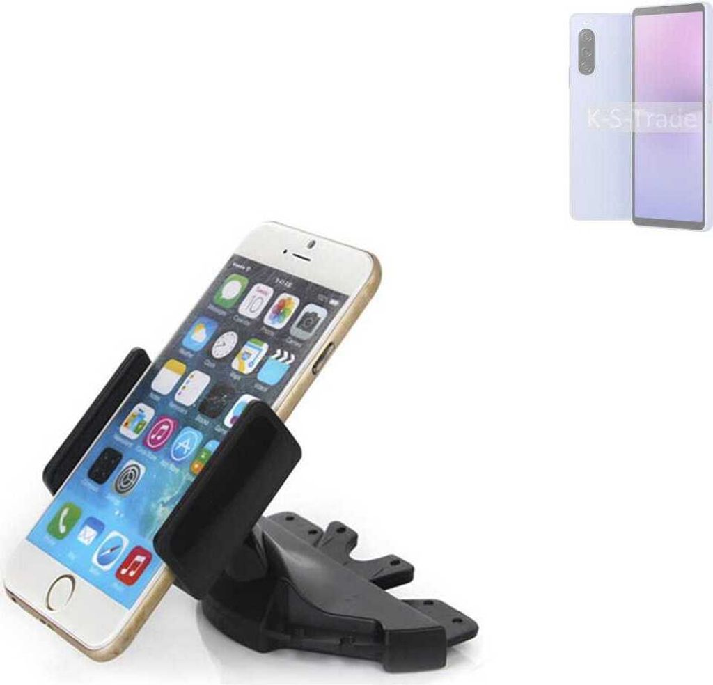 K-S-Trade CD Schlitz Halterung kompatibel mit Sony Xperia 10 V Autohalterung KFZ-Halter Radio Handy Halterung 360° drehbar schwarz