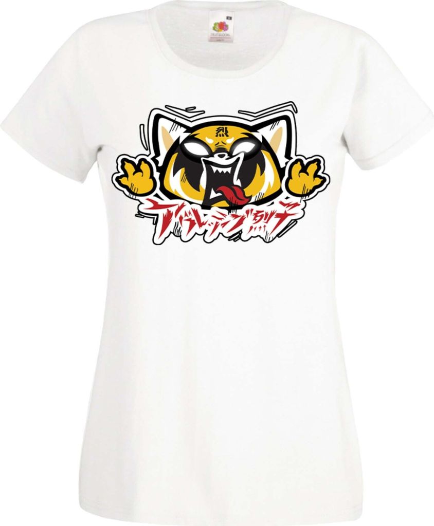 Damen T-Shirt Manga Anime Aggretsuko 02 Aggresive Panda, Lady XS / Weiß
