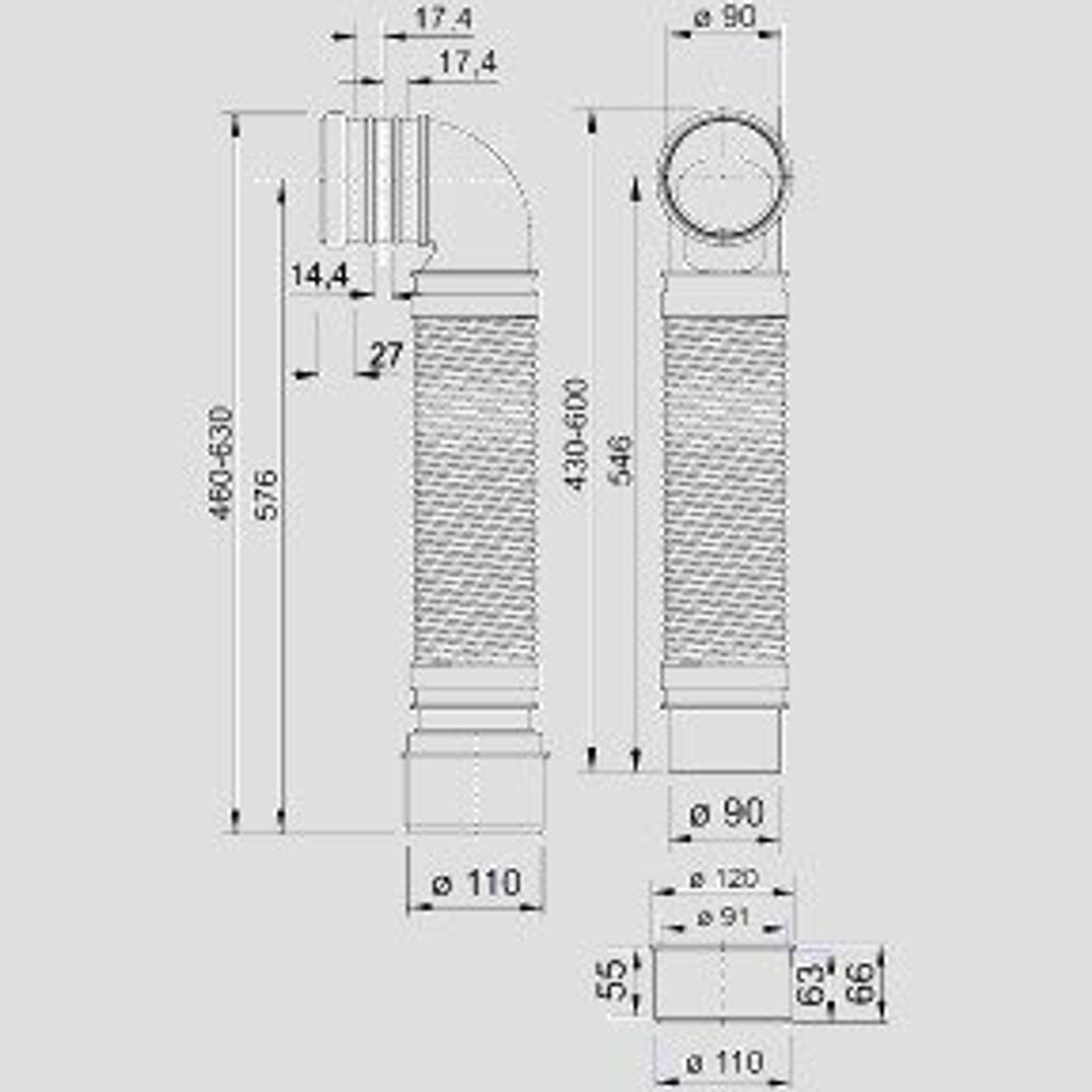 SANIT WC-Anschlussrohr mit glatter Innenseite DN 90/100 flexibel kurz L: 450-610