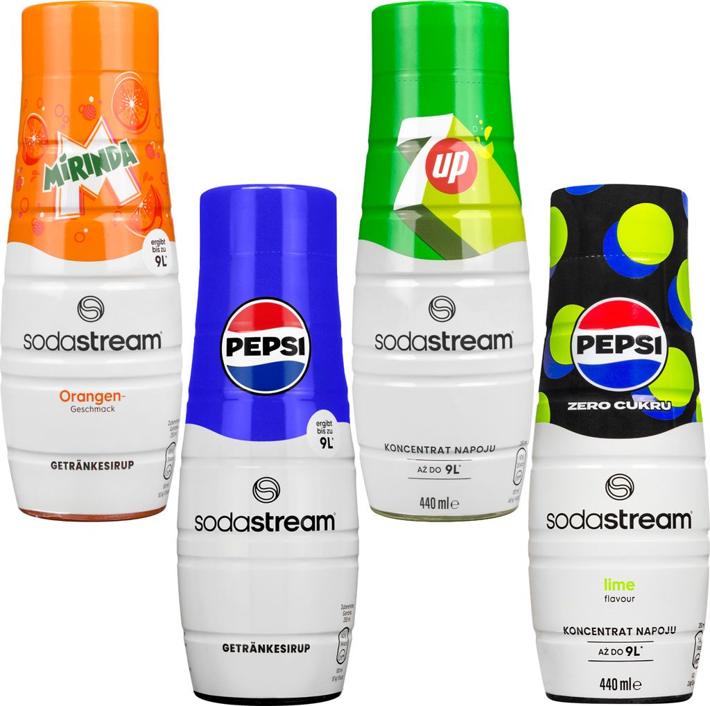 Sirup SodaStream Pepsi, Mirinda, 7UP, Pepsi MAX Lime, 440ml, 4 Stück