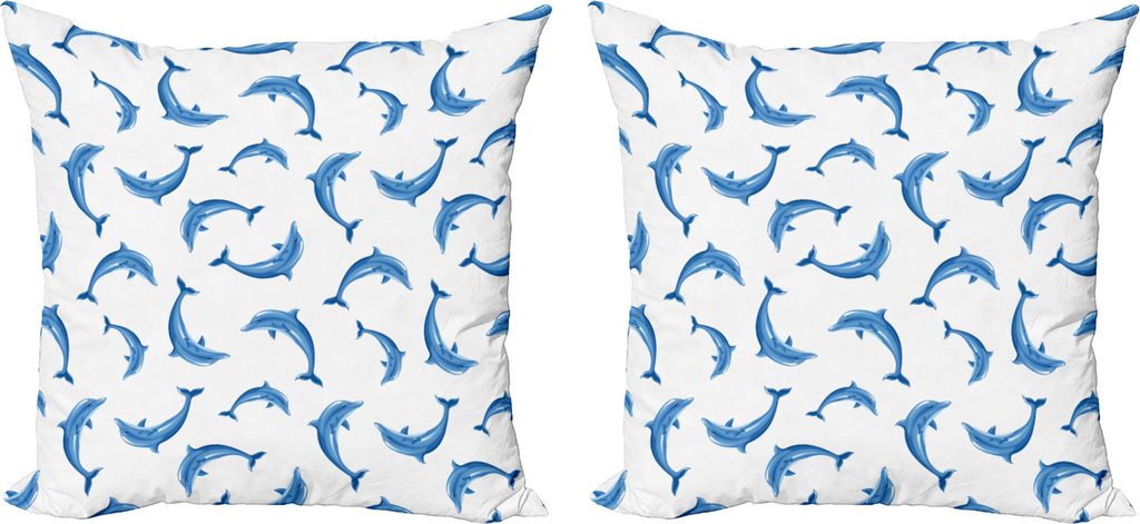 ABAKUHAUS Meerestiere Kissenbezug Set (2Stück), Wildtiere unter dem Meer, doppelseitiges Digitaldruckdekor mit Reißverschluss, 50 cm, Blau Weiss