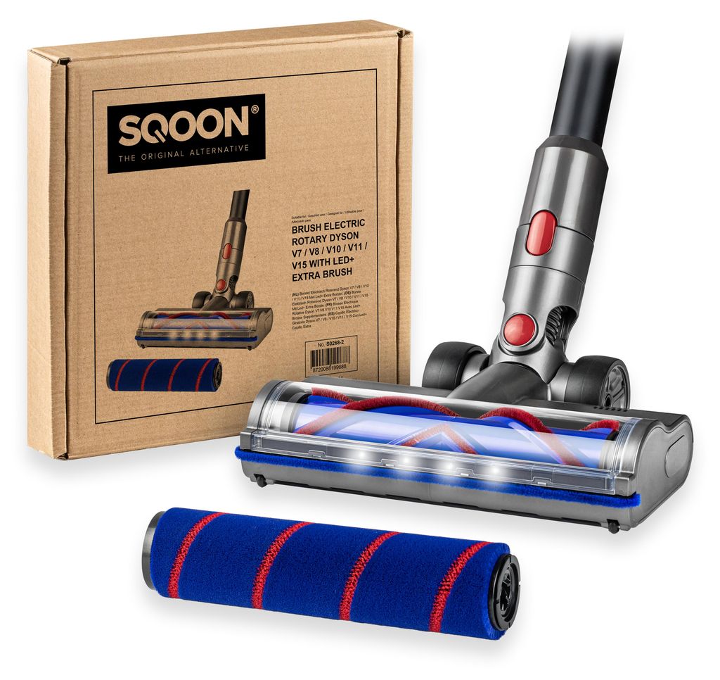 SQOON Bürste kompatibel mit Dyson V7, V8, V10, V11, V15, Zubehör Bodenbürste mit Direktantrieb und 4 LED-Leuchten für harte und weiche Böden, ...