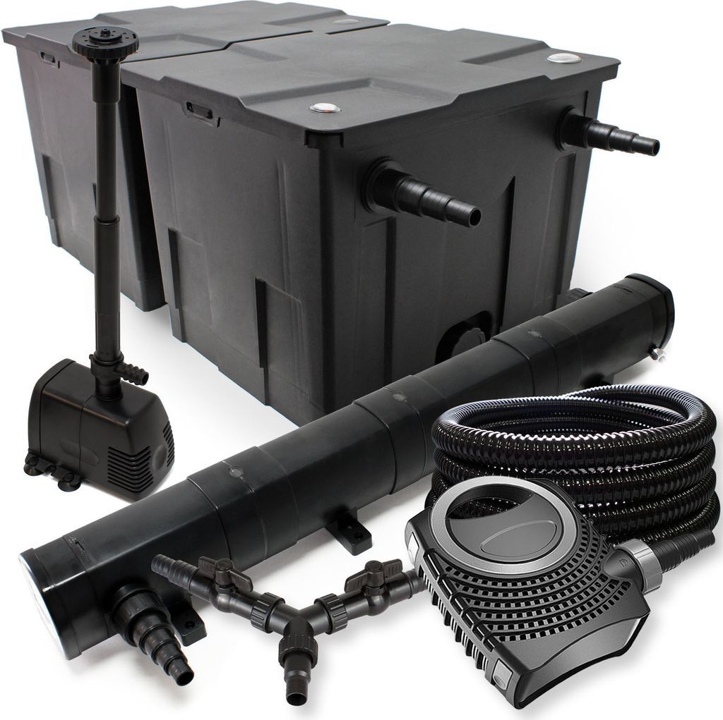 SunSun Komplettset: CBF-350B Teichfilter bis 60000 L Teichfilteranlage, NEO10000 Teichpumpe 10000l/h 80W, CUV-272 Teichklärer 72W, 25m Teichschlau...