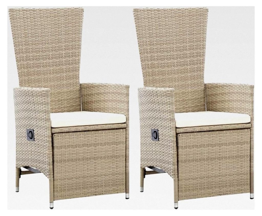 2 Stück Gartenstuhl mit Auflagen Relaxstuhl Sessel Sonnenliege Hochlehner Gartenmöbel Rattansessel Poly Rattan (Verstellbare Rückenlehne und Fu...