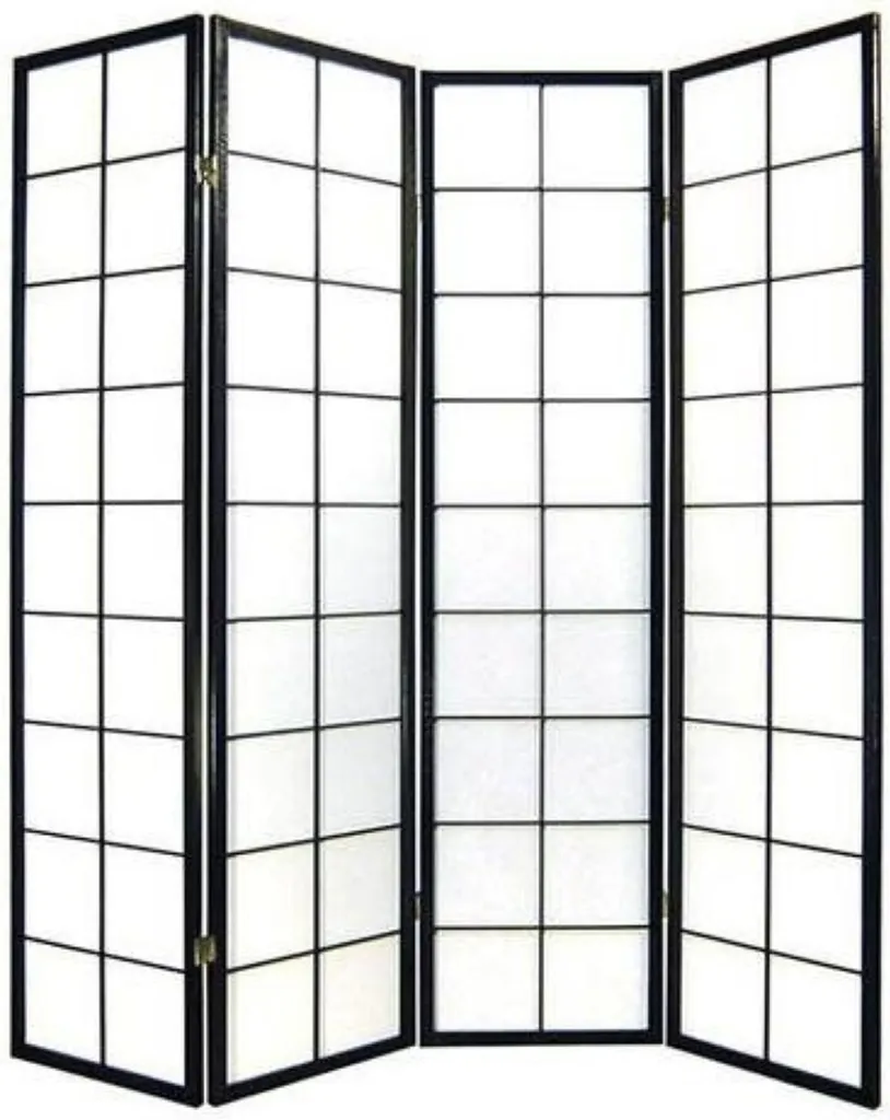Séparateur de pièce en papier de riz noir 180cm Paravent de style Zen