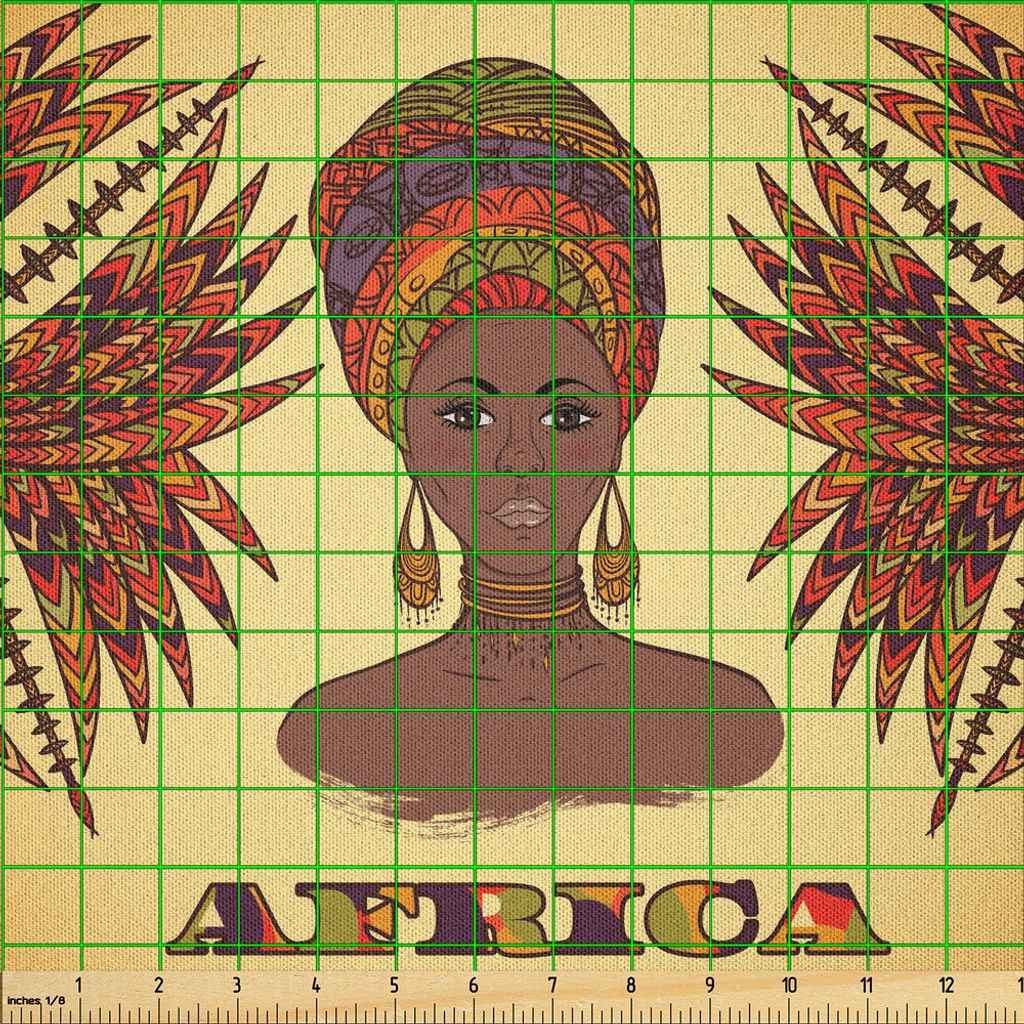ABAKUHAUS afrikanisch Microfaser Stoff als Meterware , Ethnische Frau Traditionell Turban Palmen Volkskunst Muster, 3 M (230 x 300 cm), Mehrfarbig