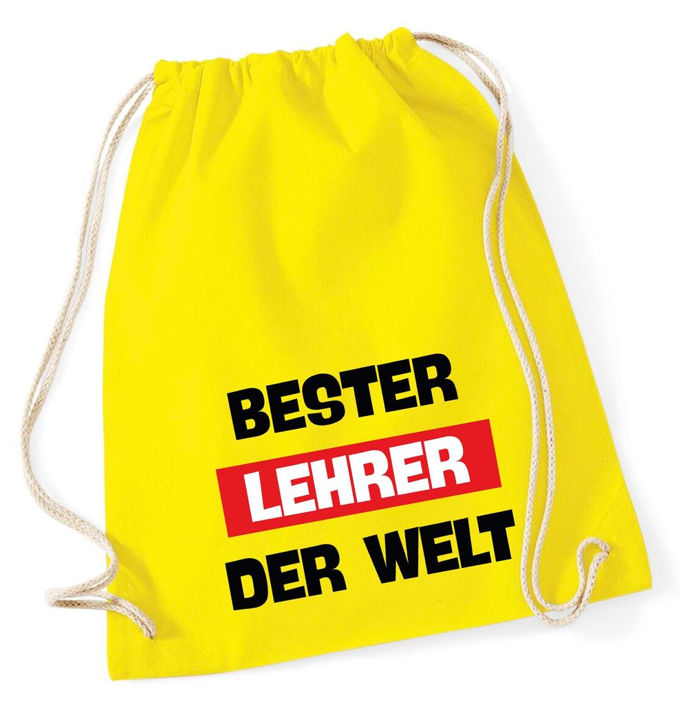 Huuraa Turnbeutel Bester Lehrer der Welt 12 Liter Yellow Baumwolle Rucksack Geschenkidee