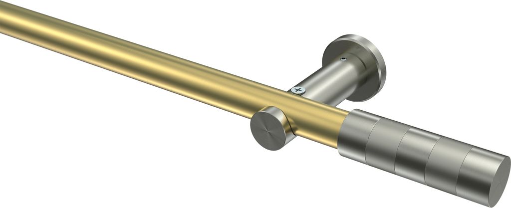 Interdeco Gardinenstange / Vorhangstange Messing-Optik / Edelstahl-Optik, Typ Platon Mavell (Zylinder Bicolor) ohne Ringe, 20 mm Ø 1-läufig, 400 cm