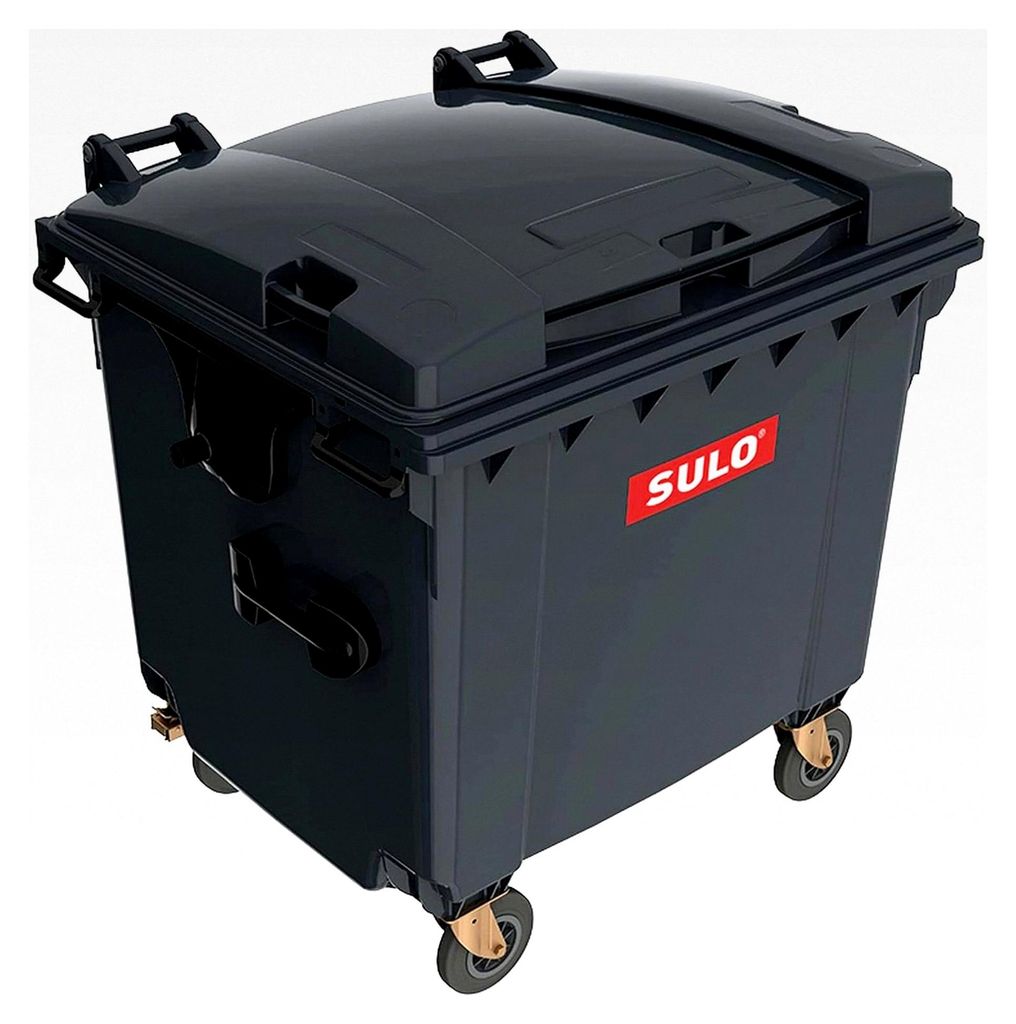 Graue Mülltonne MGB 1100 Liter Abfallcontainer | 4-Rad-Behälter mit Flachdeckel | Robuste Deckelkonstruktion | Grau