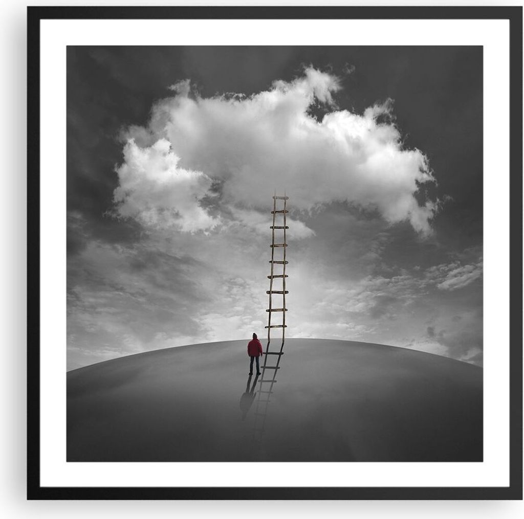 Gerahmtes Poster - Schwarzer Rahmen - Symbol Leiter Himmel - 60x60 cm - Wand Bild - Wanddeko - Wandbilder - Kunstposter - Wandposter - Bilderrahmen...